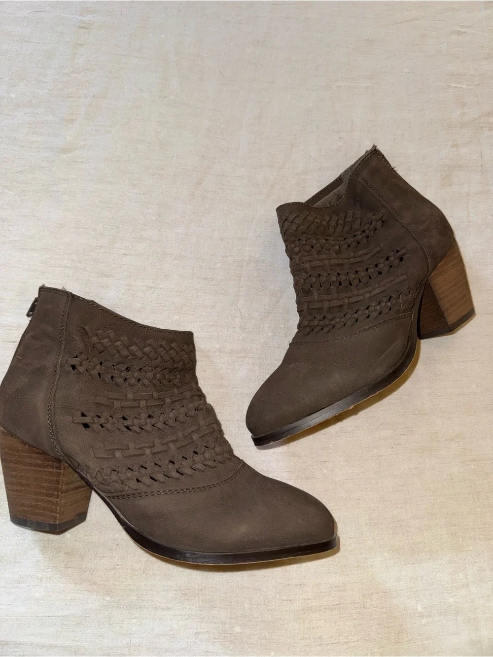 Diba Woven Accent Brown Ankle suede Boots for Women